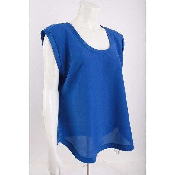 J.Crew Womens Shirt Top Blouse Sz 14 Blue Scoop Neck Polyester F1056 NWT - Picture 2 of 6